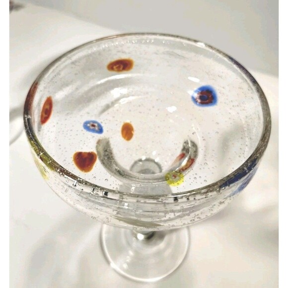 Crate & Barrel Zazz Millefiori Margarita Glasses Set of 2 Handblown Art Barware - Picture 5 of 9